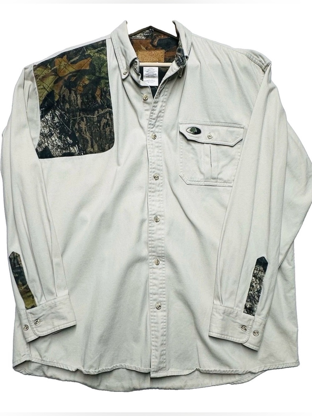 Mossy Oak XL Shooting Shirt Camo Shoulder Hunting Button Down Khaki